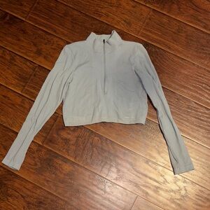 Light Grey Ribbed Women's Zip Crop Top